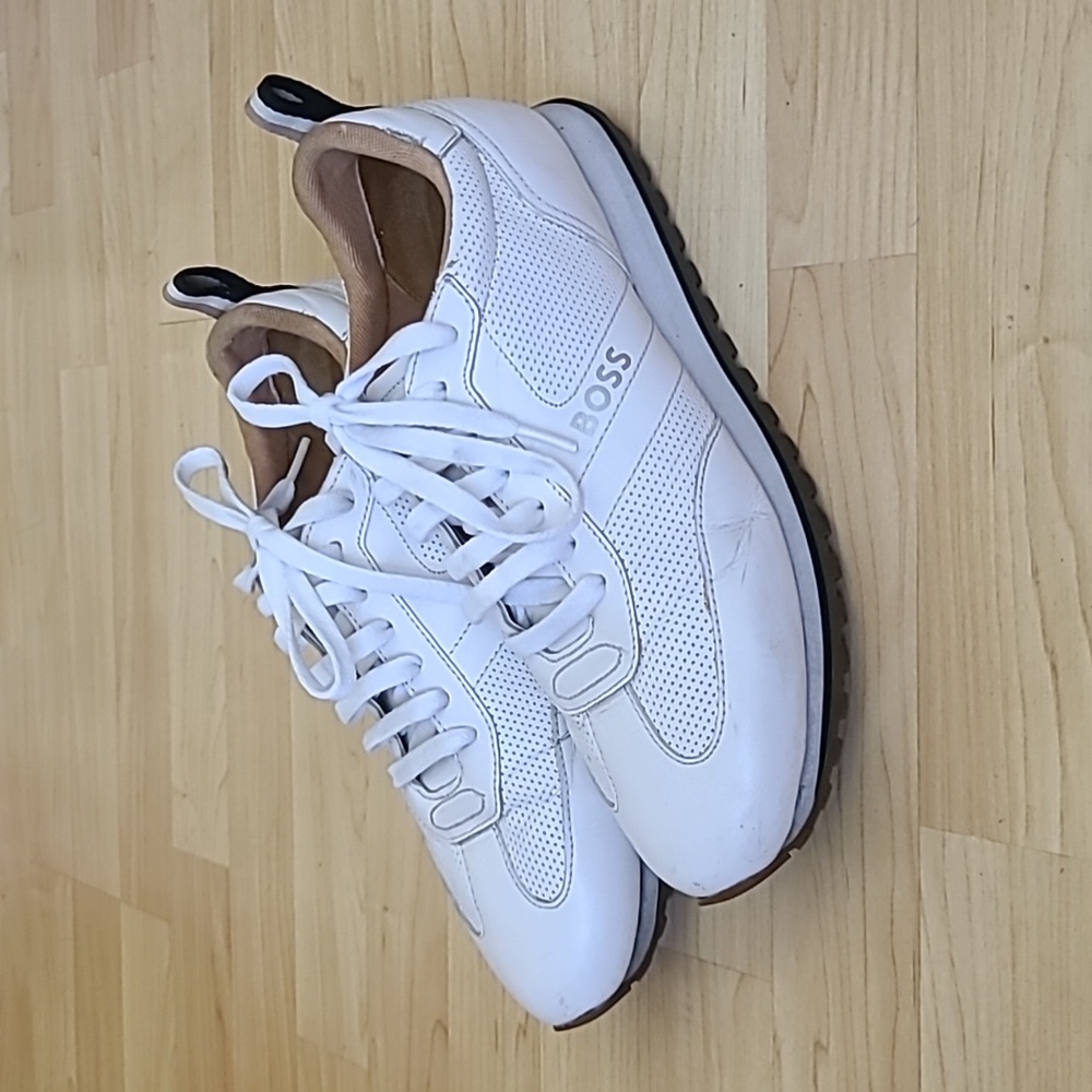 BOSS Perforated White Leather Sneakers Size 8.5